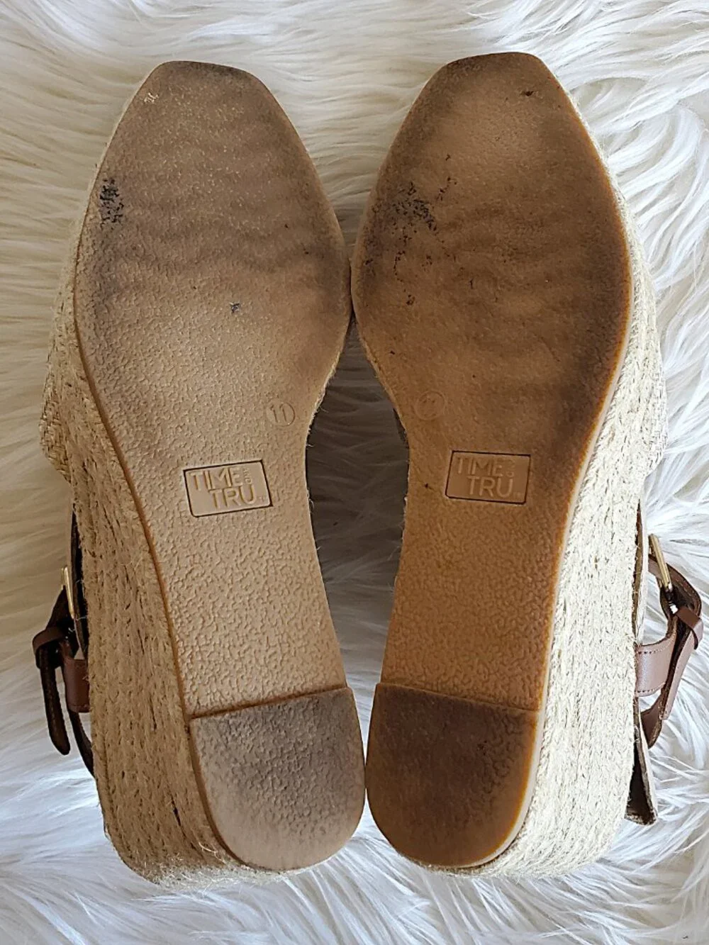 Time and Tru Women's Browne Braided Square Toe Espadrille Wedge Sandals SZ 11
